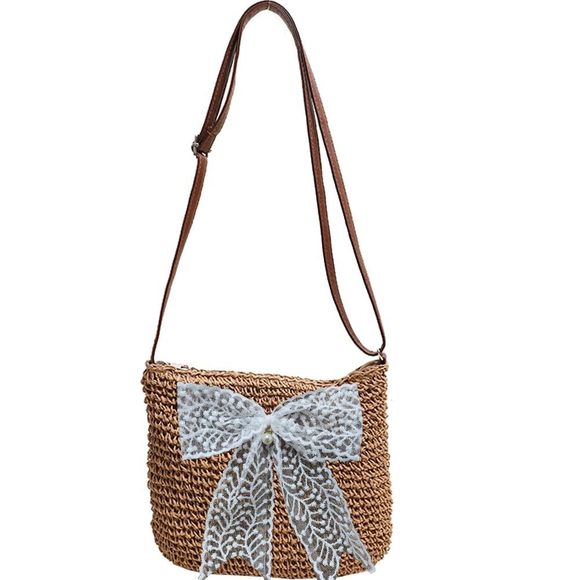 Vintage Retro Bow Straw Beach Tote Shoulder Sling Crossbody Bags o_o - Picture 1 of 4